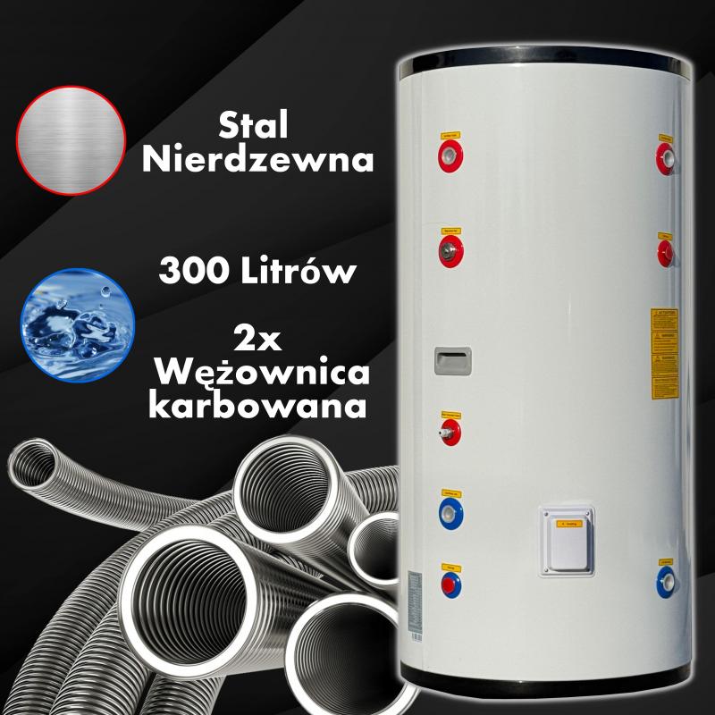 Zbiornik C.W.U. 300L z dwoma wężownicami karbowanymi